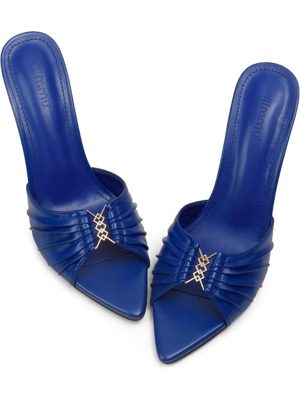 Women's Blue Faux Leather Pointed Peep Toe Stylish Elegant Comfortable High Heel